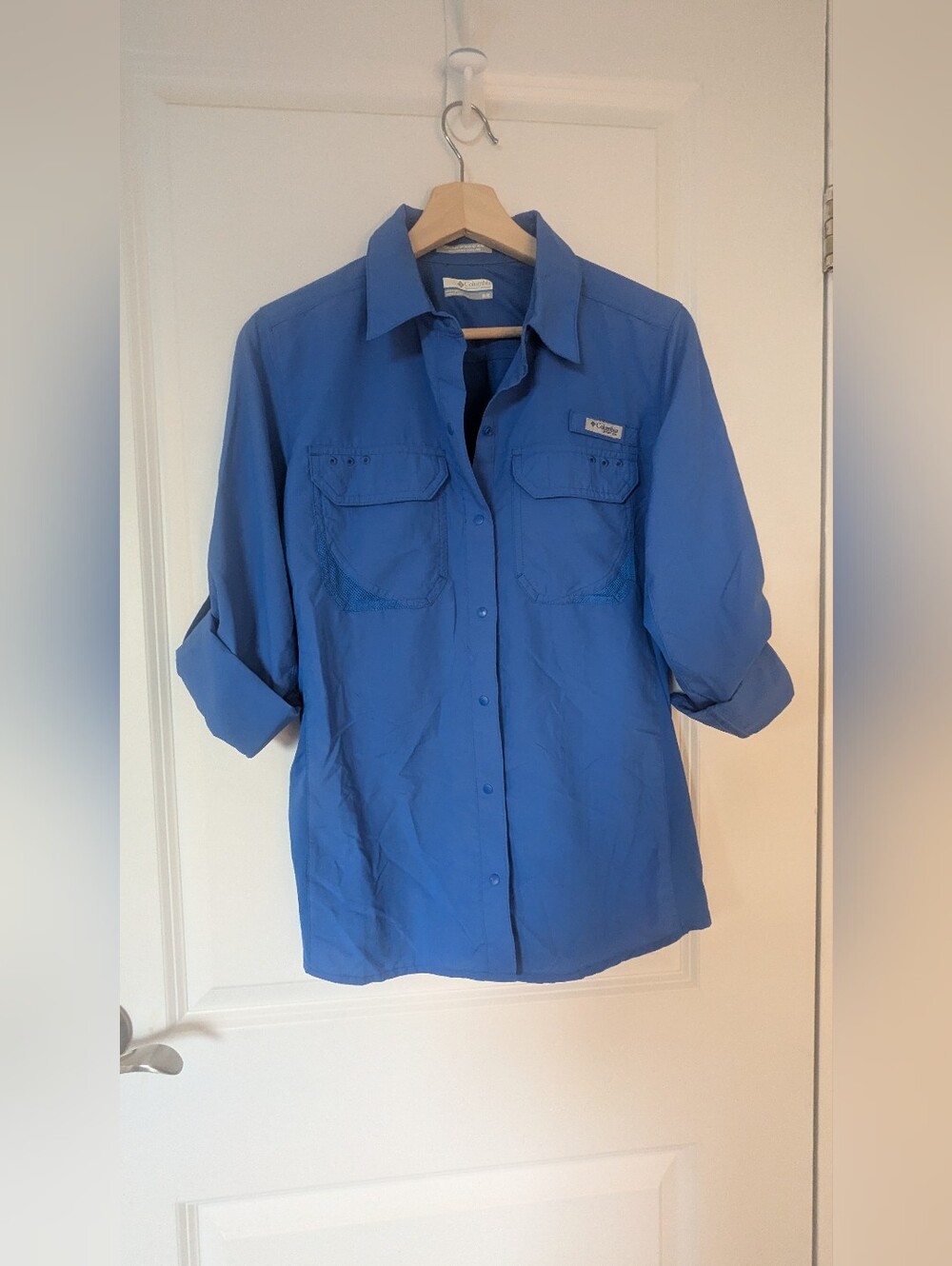 Columbia Omni-Freeze Advanced Cooling Blue Hiking Long Sleeve Button-Down Size M